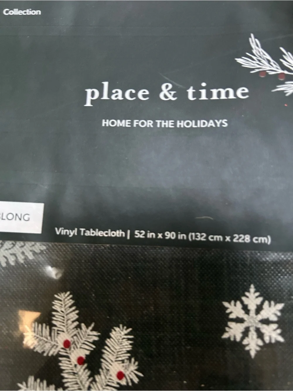 DK Green Holiday Oblong (52x90”) Tablecloth, Winter Theme. Green/White/Red.NEW!